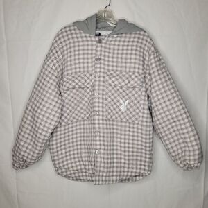 Pacsun‎ PLAYBOY Gray Plaid Button Down Jacket with Hood
